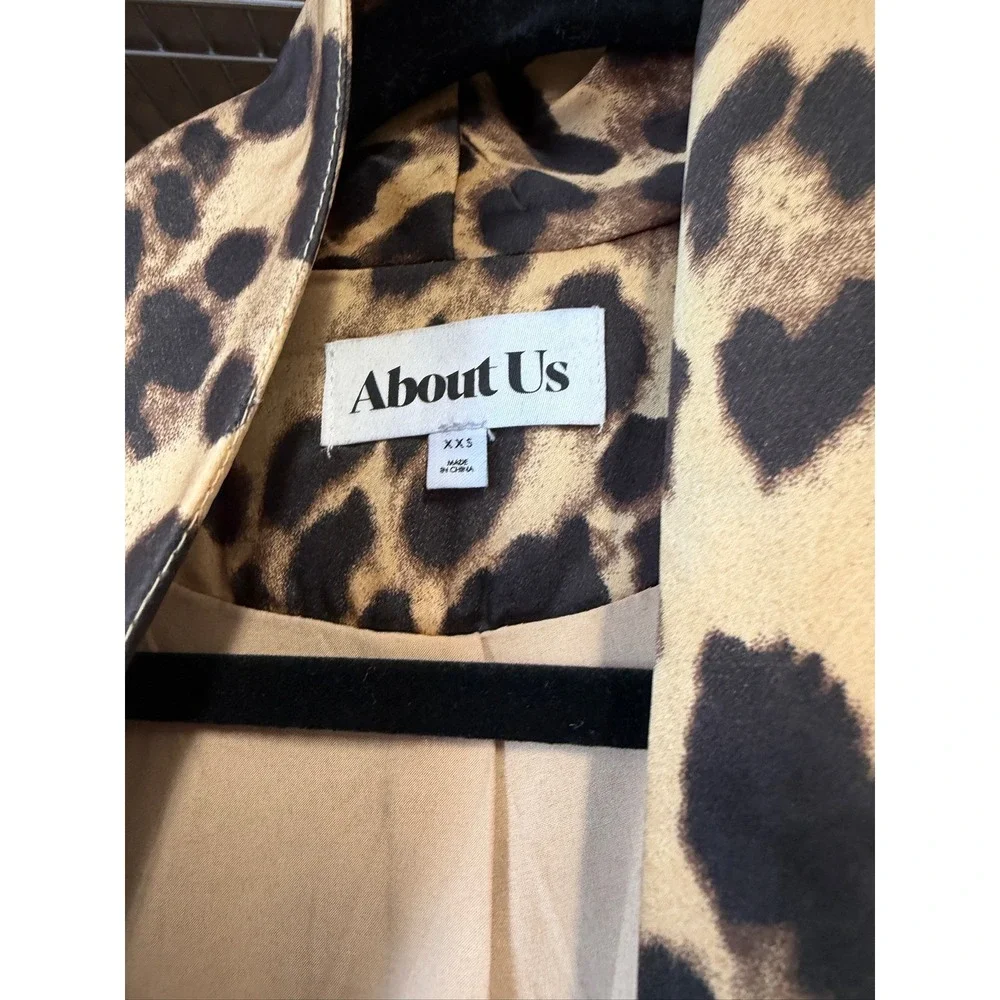 About Us Leopard Print Open Front Blazer Jacket Tan‎ Black XXS
